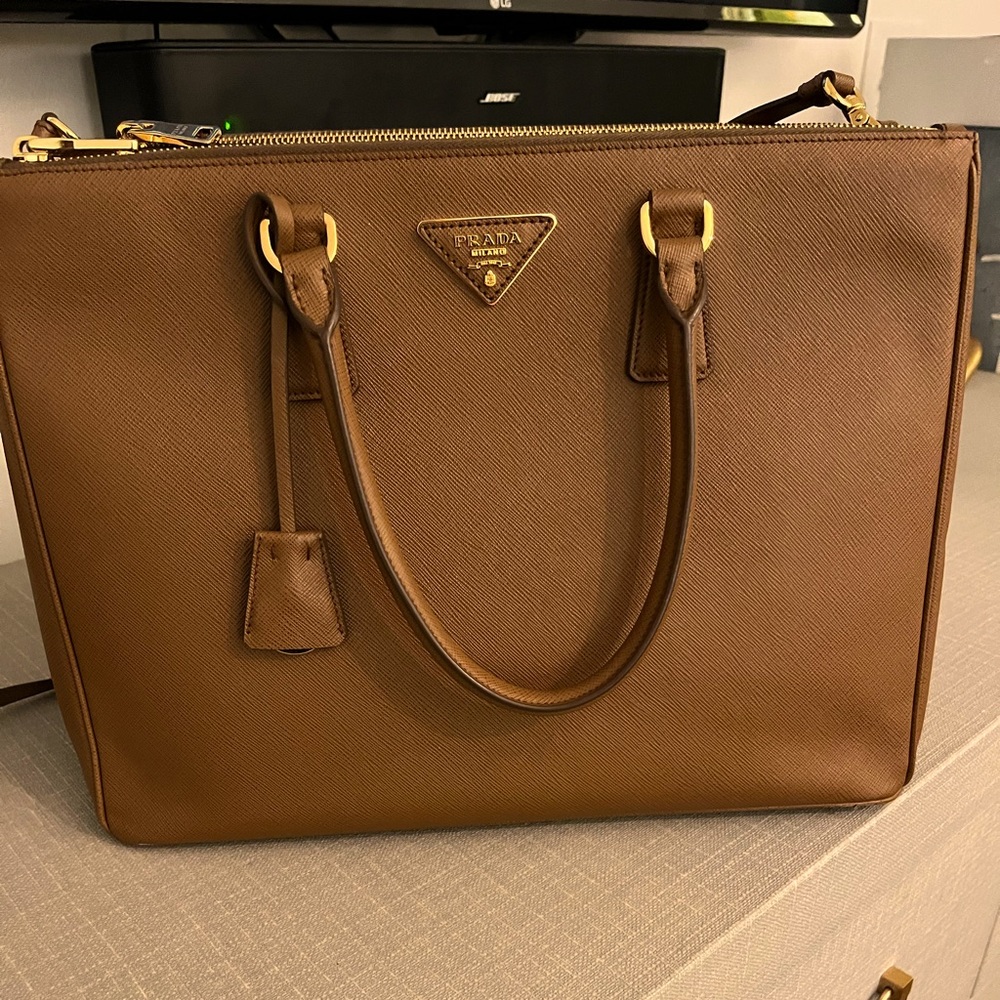 Large Prada Galleria Saffiano Leather Bag- Brown